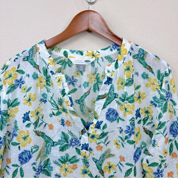 OLD NAVY Women’s Size XL Printed Linen-Blend Blouse Floral Multi - Picture 4 of 14